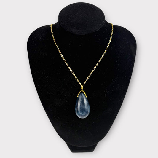 Pendentif goutte sautoir fluorine bleue