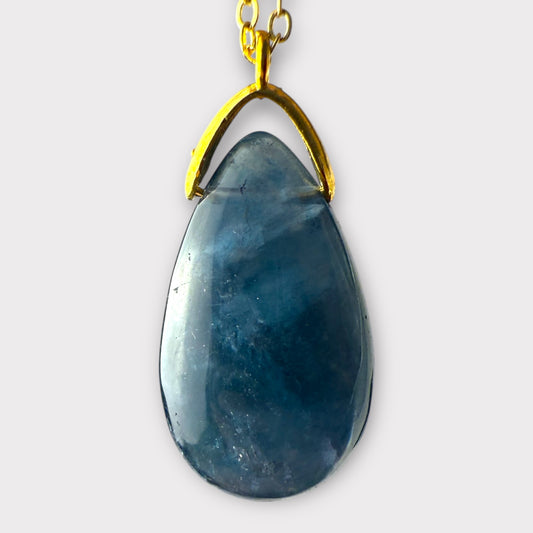Pendentif goutte sautoir fluorine bleue