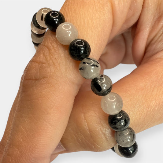 Bracelet boule Cristal de Roche Tourmaline