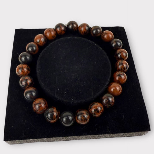 Bracelet obsidienne acajou