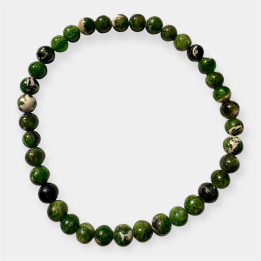 Bracelet boule Diopside vert sur gangue