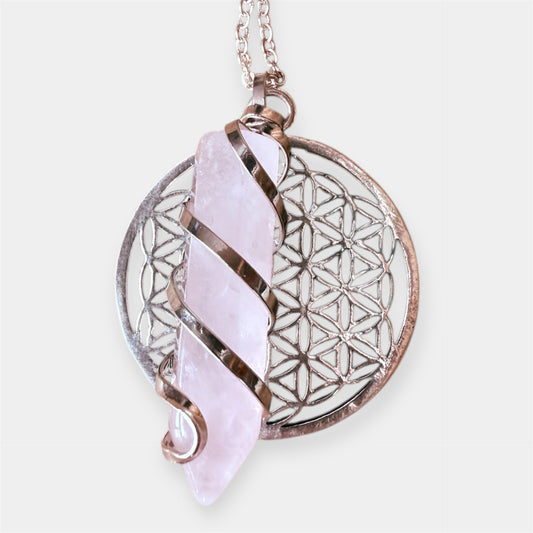 Collier Quartz Rose & Fleur de Vie